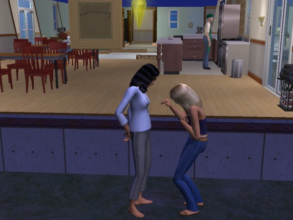 Jena rubs her sister's belly and waves