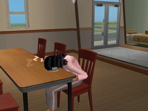 Katie falls asleep in her food